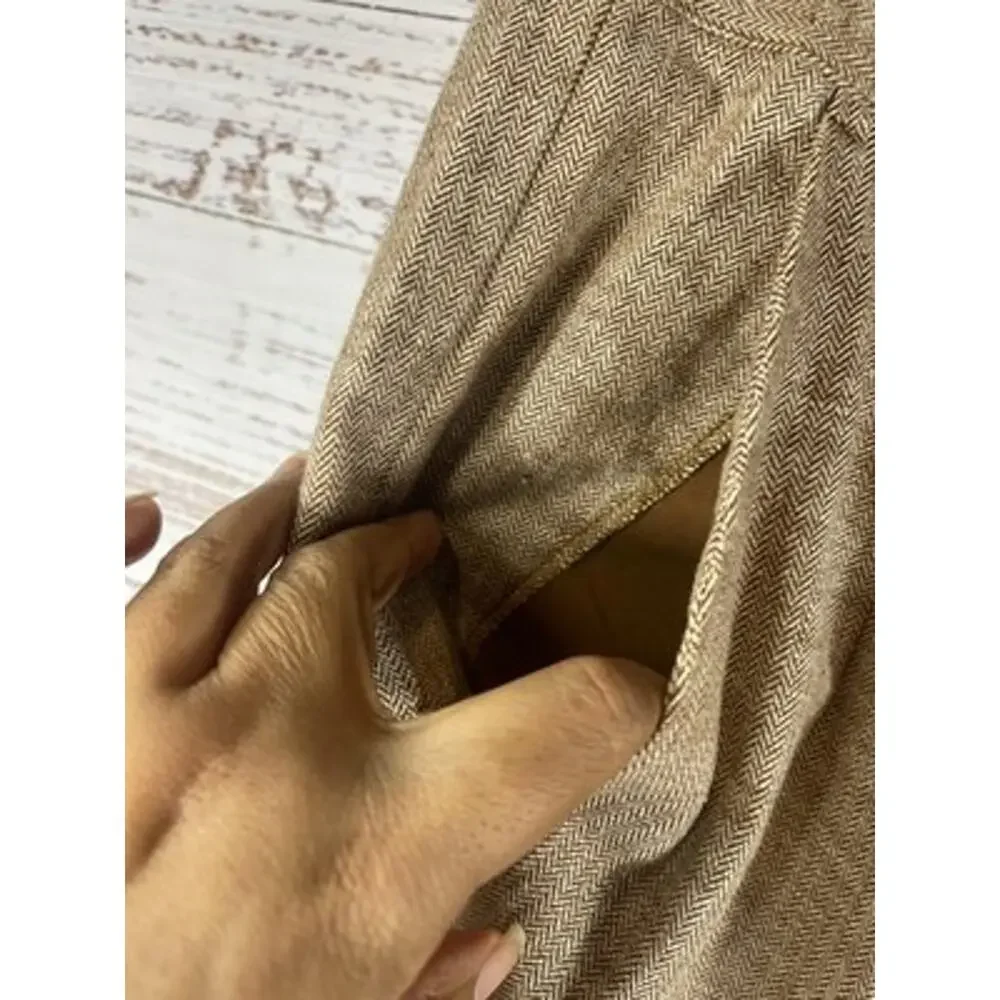 Banana Republic Pants Womens 20 Beige Linen Herringbone Tapered Pleated Belted
